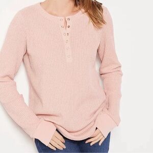 Belle by Kim Gravel Waffle Snap Front Henley Top w/Thumbholes Misty Rose XL